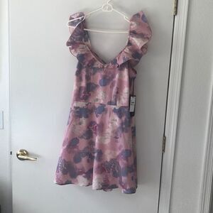 Wildfox Blair Deep V Neck Ruffle Dress Size L NWT Abstract Watercolor